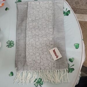 Calvin Klein Light Gray and White Logo Scarf